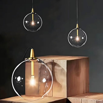 Minimalist Transparent Glass Ball Pendant Light in Gold Finish, Height Adjustable G4 LED Ceiling Haning Light for Dining Room & Living Room (30CM)