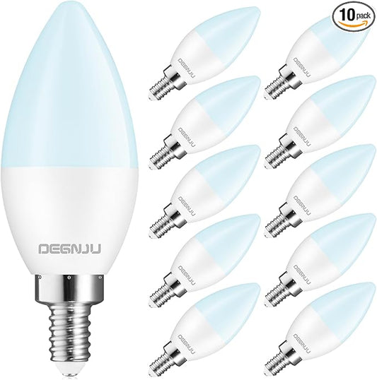 Chandelier Light Bulbs 60 Watt Equivalent, Candelabra LED Light Bulbs, E12 LED Bulb Daylight 5000K, Type b Light Bulb 5.5W, Candelabra Base, 120V, B11 Candle Light Bulb, Non-Dimmable, 10 Pack