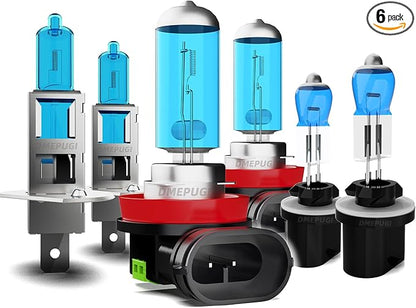 headlight bulbs compatible with Sonata 2010 halogen lights, h1 + H11 High/Low Beam + 880 Halogen Fog Lights, Pack of 6