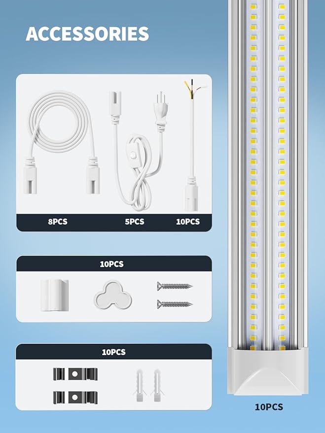 8' Led Shop Lights,Super Bright 19500LM 100W 5000K 8FT Led Shop Light, Linkable 8FT Garage Ceiling Lights for Garage Ceiling Workshop Warehouse