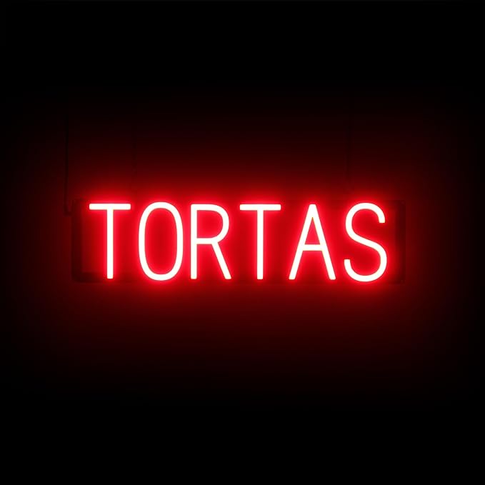 SpellBrite TORTAS Sign | Mexican Food-Related Sign with Neon Look, Red LED Light Source | 24.8" x 6.3"