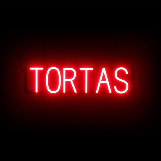SpellBrite TORTAS Sign | Mexican Food-Related Sign with Neon Look, Red LED Light Source | 24.8" x 6.3"