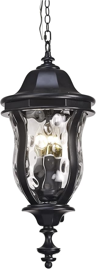 Large Outdoor Pendant Light Fixtures, 23.6'' Exterior Hanging Lantern Porch Light Adjustable, Black Hanging Lamp Farmhouse Exterior Chandelier Ceiling Mount for Entrance Patio