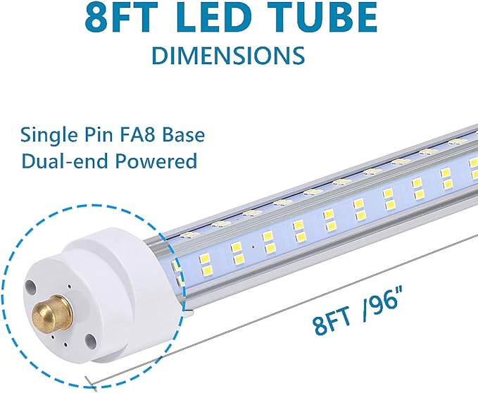 FA8 Super Bright 10-Pack T8 T10 T12 LED Tube Lights - 8 Foot, 120W 18800lm 5000K, Clear Cover, Replaces Fluorescent Bulbs