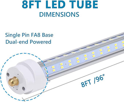 FA8 Super Bright 10-Pack T8 T10 T12 LED Tube Lights - 8 Foot, 120W 18800lm 5000K, Clear Cover, Replaces Fluorescent Bulbs