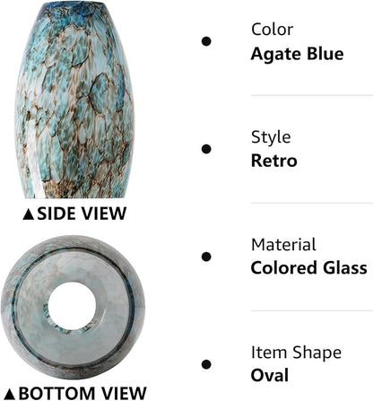 Fixture Replacement Globe Shade,Lampshade for E26 Base 1-5/8 Inch Fitter, Color Art Glass Oval Lampshade Cover for Pendant Kitchen Wall Sconce Chandelier Vanity Light (3, Agate Blue)