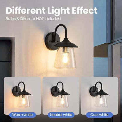 Outdoor Wall Sconce, Exterior Waterproof Wall Light Fixture, Outside Porch Light with Bubble Glass Shade, Matte Black Outdoor Wall Lantern for Patio, Garage, entryway, 2-Pack