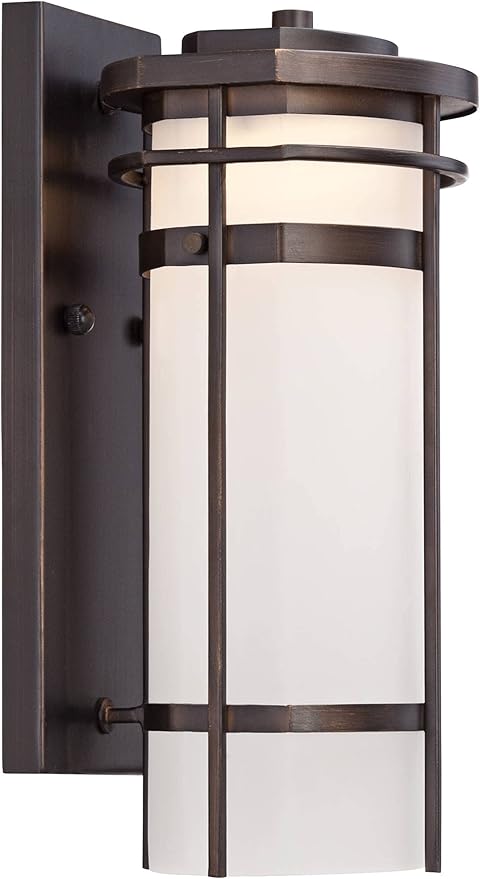 Possini Euro Design Theola Modern Outdoor Wall Light Fixture Bronze LED 12 3/4" Etched Glass Shade for Exterior Barn Deck House Porch Yard Patio Outside Garage Front Door Garden Home Roof Lawn