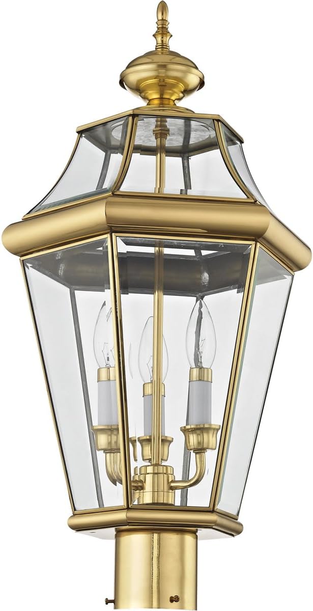 Livex Lighting 2364-02 Outdoor Post with Clear Beveled Glass Shades, Polished Brass