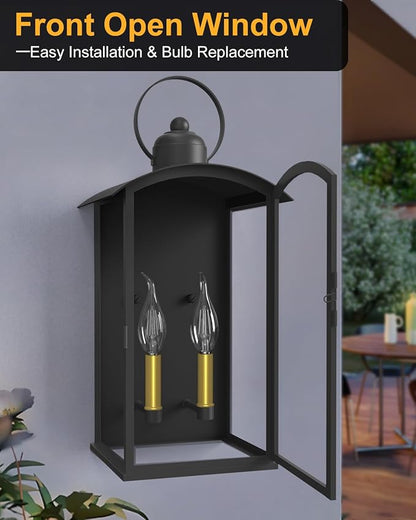 19.7IN Outdoor Wall Light Fixtures, Dusk to Dawn Exterior Lanterns Waterproof, Large Porch Sconces Wall Mounted Lighting, Modern Matte Black Front Open Window Wall Lamps for Patio