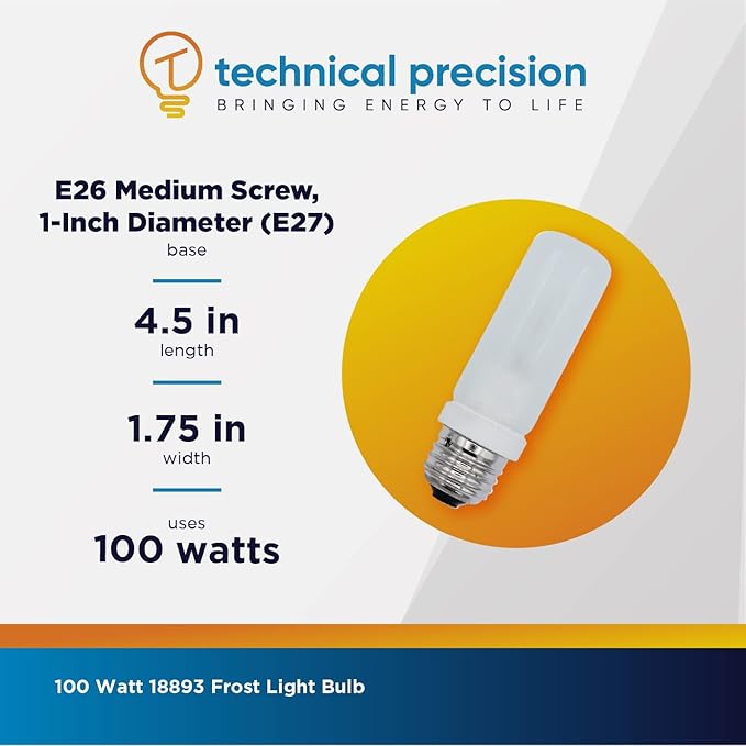 Technical Precision 100W 120V Halogen Bulb Replacement for Osram Sylvania 18893 T10 Double Envelope Bulb - E26 Medium Screw Base - 2900K Warm White - Frost - 1 Pack