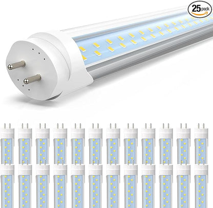 JESLED 4FT LED T8 Type A+B Tube Lights, 24W(65W Equivalent), 3200LM, 5000K, Single or Double End Powered, Plug and Play or Ballast Bypass, 4 Foot T10 T12 Fluorescent Bulbs Replacement, Clear(25-Pack)