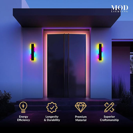 𝗠𝗢𝗗 𝗟𝗜𝗚𝗛𝗧𝗜𝗡𝗚 Haylen RGB | Long Outdoor Wall Lights, 7 Colors and 358 Light Effects, Dimmable with Remote Modern Linear Exterior Light Fixture, Waterproof Wall Sconce 9W, 1-Pack (RGB | 12")