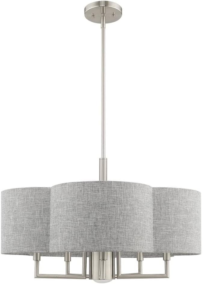 Livex Lighting 51365-91 Kalmar - Six Light Chandelier, Brushed Nickel Finish with Gray Fabric Shade
