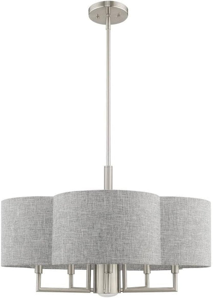 Livex Lighting 51365-91 Kalmar - Six Light Chandelier, Brushed Nickel Finish with Gray Fabric Shade