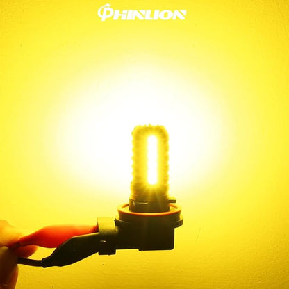 PHINLION 3000 Lumens Golden Yellow H11 LED Fog Light Bulbs Super Bright 3030 27-SMD H8 H16 LED Bulb Replacement for DRL or Fog Lamps, 3000K Yellow
