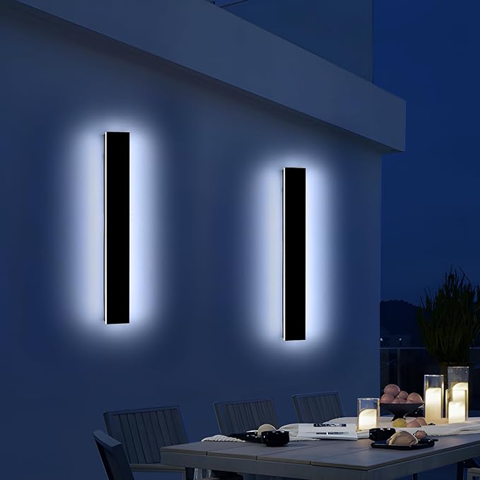 Mikeru 23.6" 2Pack Outdoor Wall Sconce 6000K Cool White - IP65 Waterproof Black Exterior Light, Hardwired Wall Mounted Fixture for Porch, Patio & Entryway | Non-Dimmable Weatherproof Design