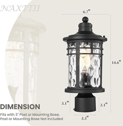 Post Lights Aluminum Pillar Lights Outdoor 14.6 Post Lantern with Water Ripple Glass for Garden Patio Pathway E26 Socket 2-Pack
