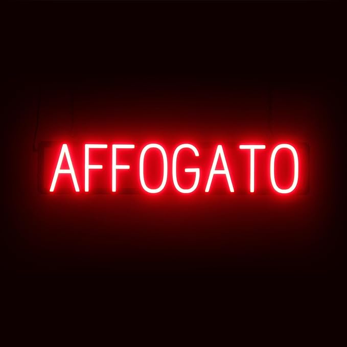 SpellBrite AFFOGATO Sign | Treat-Related Sign with Neon Look, Red LED Light Source | 32.1" x 6.3"