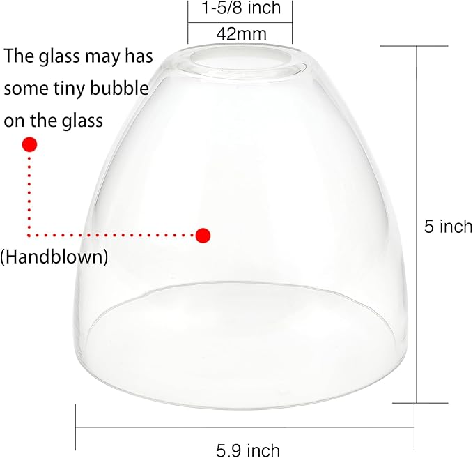 Bell Shade Lighting Fixture Glass Shade Replacement, 5.9"W x 5"H, 1-5/8 Inch Fitter, 3 Pack Clear Glass Shade Globe Cover for Chandelier Pendant Light Wall Sconce