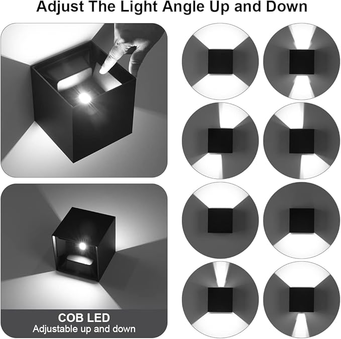 20W Outdoor Wall Light 6500K Up and Down Square LED Modern Wall Sconce Adjustable Black Porch Light IP65 Waterproof Aluminum Exterior Fixture for,Stair,Garage,Patio,Garden (4 Pack)