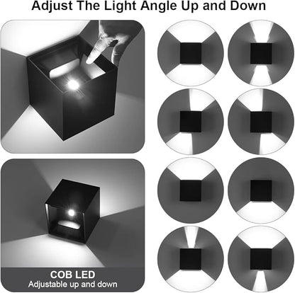 20W Outdoor Wall Light 6500K Up and Down Square LED Modern Wall Sconce Adjustable Black Porch Light IP65 Waterproof Aluminum Exterior Fixture for,Stair,Garage,Patio,Garden (4 Pack)