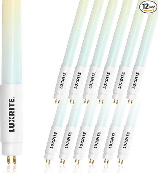 LUXRITE 12-Pack 4FT T5 LED Tube Lights, Type B, 24W=54W, 4 Colors 3500K | 4000K | 5000K | 6500K, 45.79", Single and Double End Powered, Ballast Bypass, 3200LM, F54T5 Fluorescent Replacement, UL, DLC