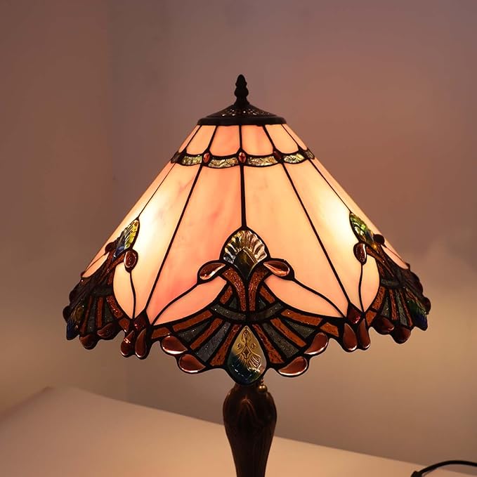 Bieye S10992 Tiffany Style Stained Glass Baroque Lampshade (17-inch Wide Pink)