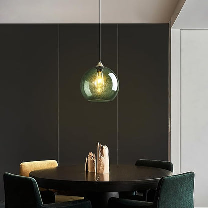 Gray Green Glass Pendant Lights Kitchen Island Lighting Globe Pendant Light Fixtures Modern Pendant Lighting for Kitchen Island Bedroom Living Dining Room Light Fixture(9.84in, 1-Pack)