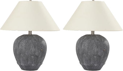 Farmhouse Ceramic Table Lamp Set of 2, 21" Rustic Table Lamp with Linen Shade, 3-Way Dimmable Bedside Nightstand Lamps for Bedroom, Living Room, E26 Socket, Dark Grey