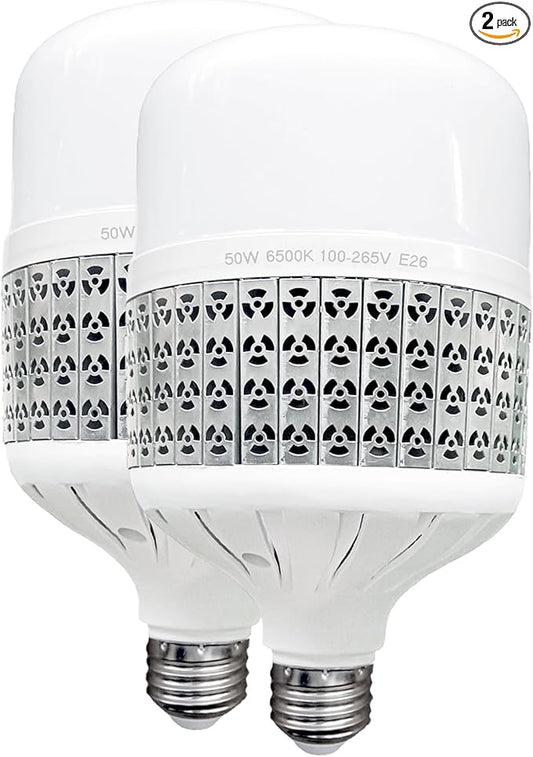 50W High Power LED Bulb, Daylight White 6500k LED Light Bulbs, 450W-500W Light Bulb Equivalent, E26 Medium Base High Watt Commercial Bulbs for Garage Warehouse Workshop Office, 2 Pack
