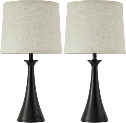Touch Lamp for Living Room Bedroom, 21" Table Lamps Set of 2 with USB C+A Ports, Touch Bedside Lamps for Nightstand with 3 Way Dimmable, 2 LED Bulbs Included, Black
