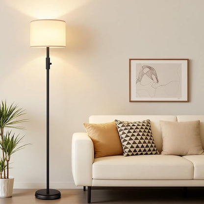 【Upgraded】 Dimmable Floor Lamp for Living Room, 1000 Lumens LED Bulb Included, Modern Floor Lamps Simple Design with Linen Shade, Tall Standing Lamp for Bedroom Office Dining Room, Black Pole Lamp