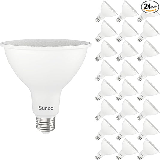 Sunco 24 Pack Outdoor Flood Light Bulbs, PAR38 LED Flood Lights Waterproof, 1800 LM, 15W (150W Equivalent), 5000K Daylight, Dimmable, E26 Base, Wet Rated UL