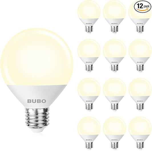 BUBO Vanity Light Bulbs 60 Watt Equivalent, Bathroom Light Bulbs Warm White 3000K, G25 Globe Round Bulb 800 Lumens, E26 Medium Base, 7W, Non-Dimmable, 12 Pack