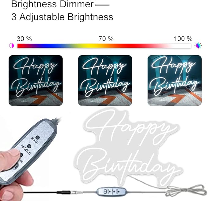 Large Happy Birthday LED Neon Sign, 28 inches Personalized Neon Light Sign for Birthday Party Wall Decoration Bar Rave Home Decor Christmas Light Present(White)