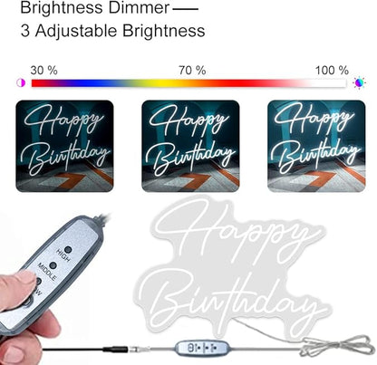 Large Happy Birthday LED Neon Sign, 28 inches Personalized Neon Light Sign for Birthday Party Wall Decoration Bar Rave Home Decor Christmas Light Present(White)