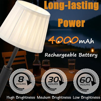 H16 Inch Modern Classic Black Fabric Shade Rechargeable LED Table Lamp Touch Control Cordless USB Nightstand Lamp with Stepless Dimming for Bedroom Gift for Christmas