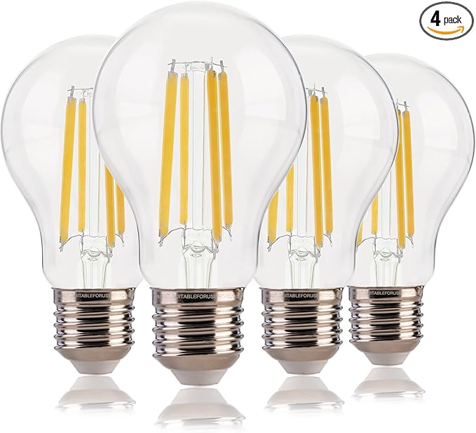 FLSNT 100W Equivalent A19 LED Light Bulbs, Efficient 12W, 1600Lumens, 2700K Soft White, CRI82, E26 Base LED Filament Light Bulbs, Clear Glass, 4 Pack, Non-Dimmable