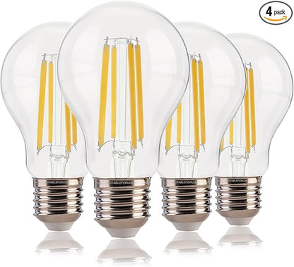 FLSNT 100W Equivalent A19 LED Light Bulbs, Efficient 12W, 1600Lumens, 2700K Soft White, CRI82, E26 Base LED Filament Light Bulbs, Clear Glass, 4 Pack, Non-Dimmable