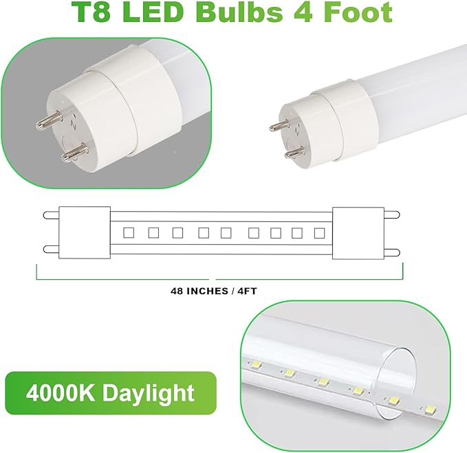 25-Pack T8 LED Tube Lights 4FT, 22W LED Bulbs 4 Foot Ballast Bypass, 4000K Daylight, Type B, G13, F32T8 Replacement for Fluorescent