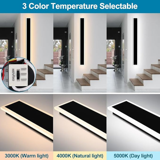 36IN Modern Outdoor Wall Light LED Long Exterior Light Fixture IP65 Waterproof Wall Lamps, Dimmable 30W 2700LM Black Wall Sconce, 3000/4000/5000KSelectable, ETL Listed
