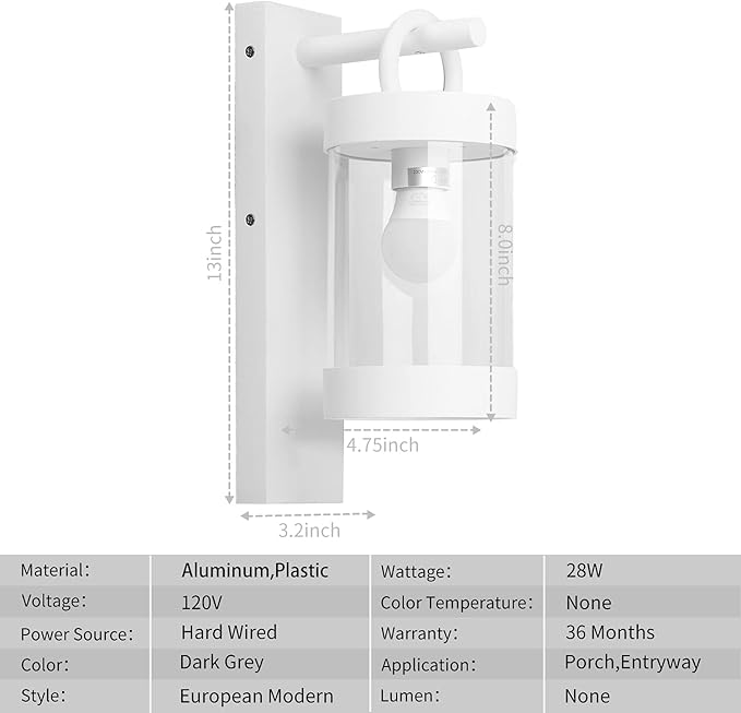 2 Pack Outdoor Wall Lantern with Dusk to Dawn Photocell Sensor,White Exterior Porch Light Fixture Wall Mount Lamp for House Garage Patio