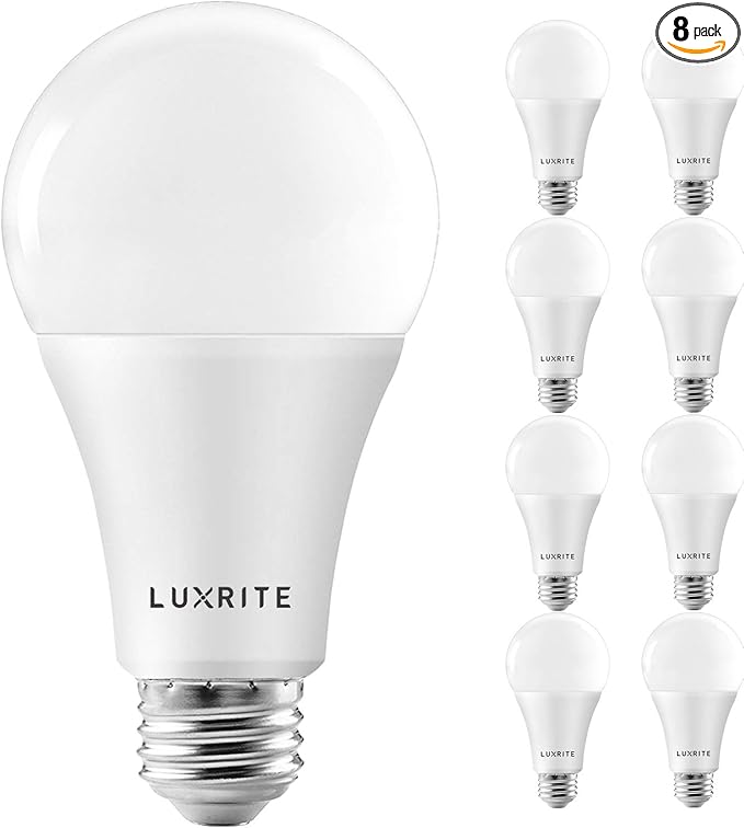 LUXRITE A21 LED Bulbs 150 Watt Equivalent, 2550 Lumens, 2700K Warm White, Dimmable Standard LED Bulb 22W, Energy Star, E26 Medium Base - Indoor and Outdoor (8 Pack)