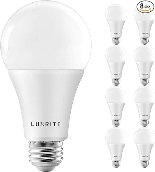 LUXRITE A21 LED Bulbs 150 Watt Equivalent, 2550 Lumens, 3000K Soft White, Dimmable Standard LED Bulb 22W, Energy Star, E26 Medium Base - Indoor and Outdoor (8 Pack)
