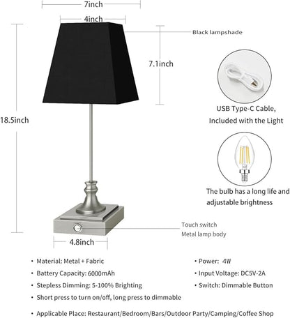 Rechargeable LED Table Lamps with Stepless Touch Control,Sliver Cordless Lamp for Living Room&Bedside&Patio&Shower,Small Desk Lamp(6000mAH Battery),1 Pack for Home Decor,Best Gifts for Family