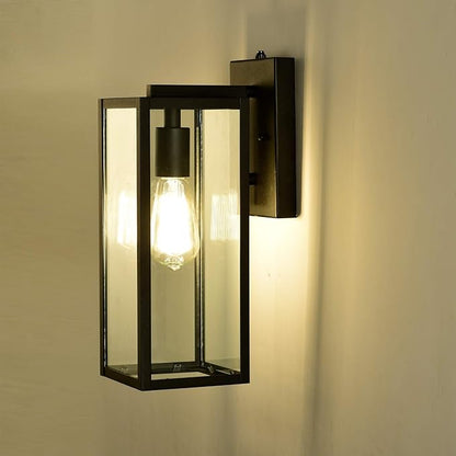 MICSIU Dusk to Dawn Outdoor Lighting, 14.5 Inch Exterior Wall Mount Lantern with Clear Glass, Industrial Textured Black Outside Lighting for Front Porch
