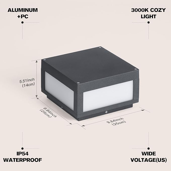 Outdoor Post Lights, 9.84" Pillar Light Outdoor, IP54 Waterproof Column Lights Hard Wired, 3000K Post Lamp Modern for Outside Posts Fence Deck Gate Entrance Yard Driveways