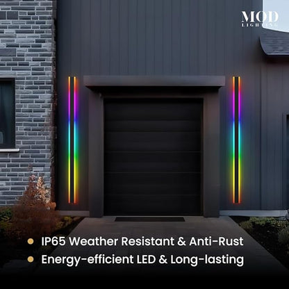 𝗠𝗢𝗗 𝗟𝗜𝗚𝗛𝗧𝗜𝗡𝗚 Haylen RGB | Waterproof Outdoor Wall Lights, Dimmable with Remote, 7 Colors and 358 Light Effects, Long Wall Sconce, Modern Linear Exterior Light Fixture, 1-Pack (RGB | 79")