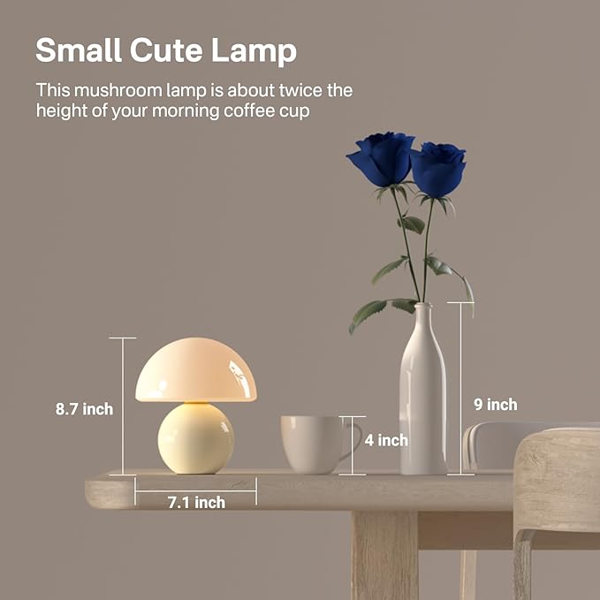 Mushroom Lamp Table Lamp for Bedroom,Desk Bedside Small Lamps for Living Room Night Stands,Mushroom Decor Cute Mini Modern Mid Century Lamps,Unique Aesthetic Home Living Room Decor(Cream)